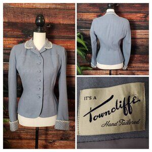 Towncliffe Vintage 40s 50s Blazer Jacket Peplum Wool Blend